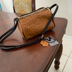 Valentina Genuine Leather Golden Ostrich Crossbody/Shoulder Bag NWT
